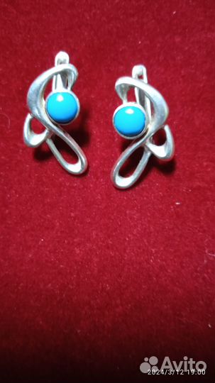 Серьги серебро с натуральной бирюзой