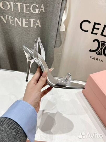 Босоножки MIU MIU натуральная кожа серебряные