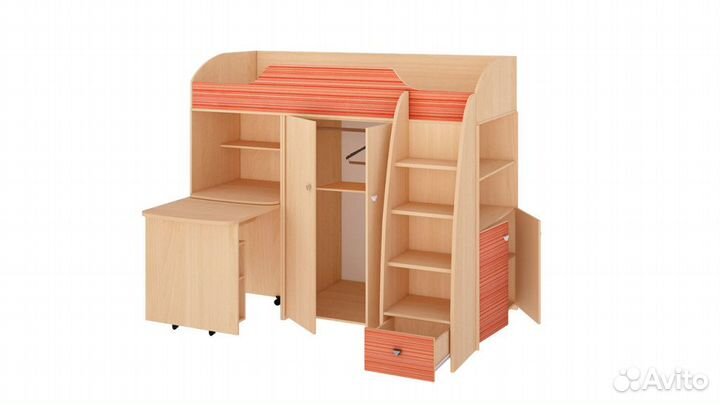 Кровать чердак со столом и шкафом