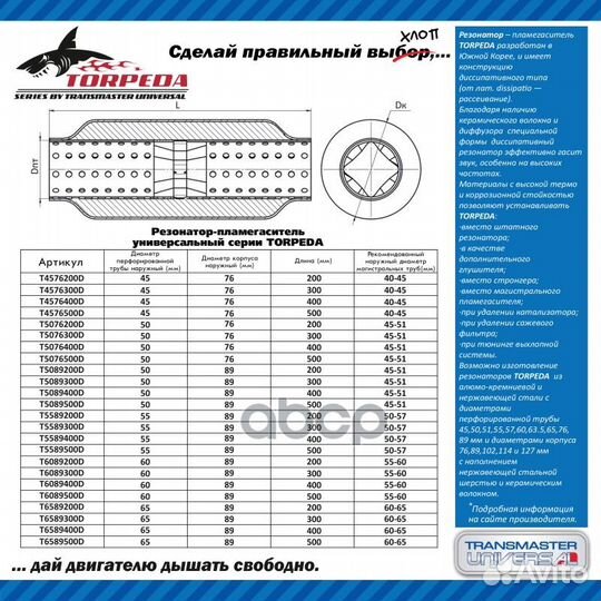 Резонатор-пламегаситель универсальный torpeda 5
