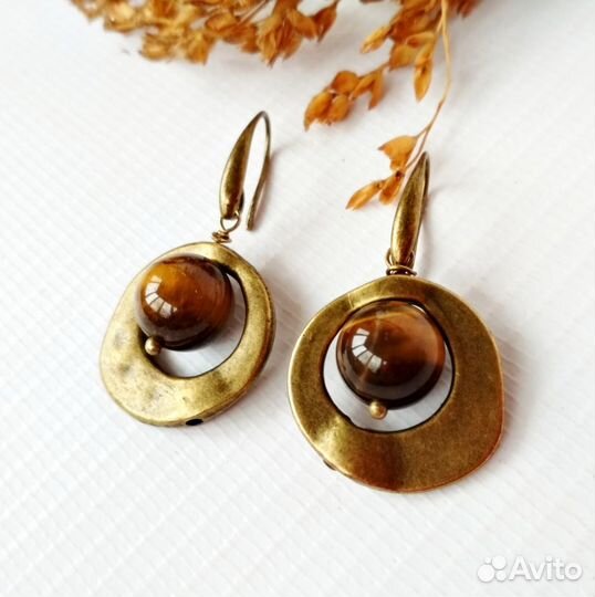 Серьги Тигровый глаз Античная бонза Этника Бохо