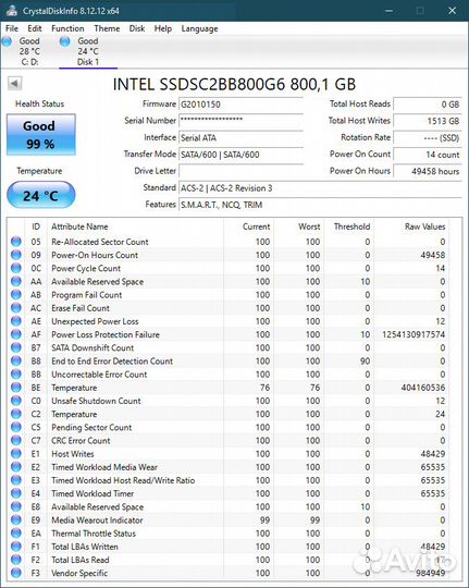 Intel DC S3500/S3510 MLC 800 GB SATA