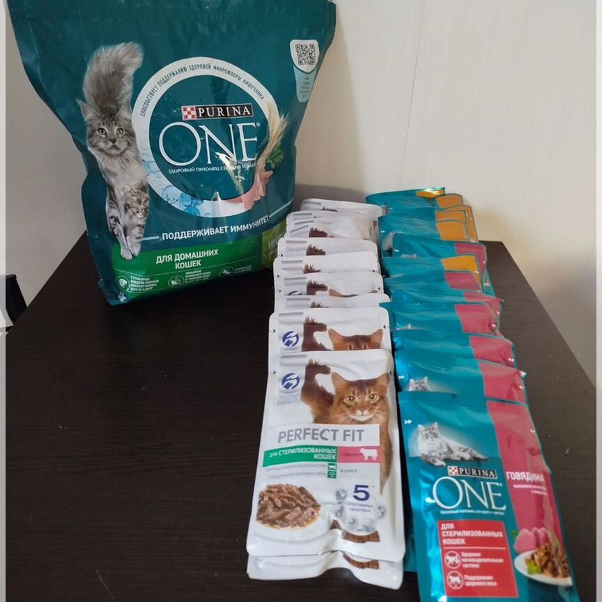 Сухой и влажный корм Purina one, perfect fit