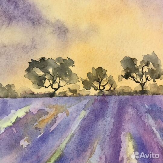 Картина акварелью Прованс Лаванда