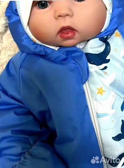 Конверт кокон на овчине утепленный (синий)