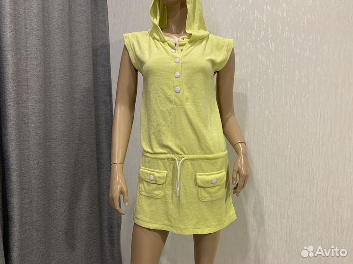 Желтый халат махровый теплый с капюшоном 42 44 46