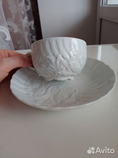 Чайная пара Meissen Мейсен «Лебединый» белый