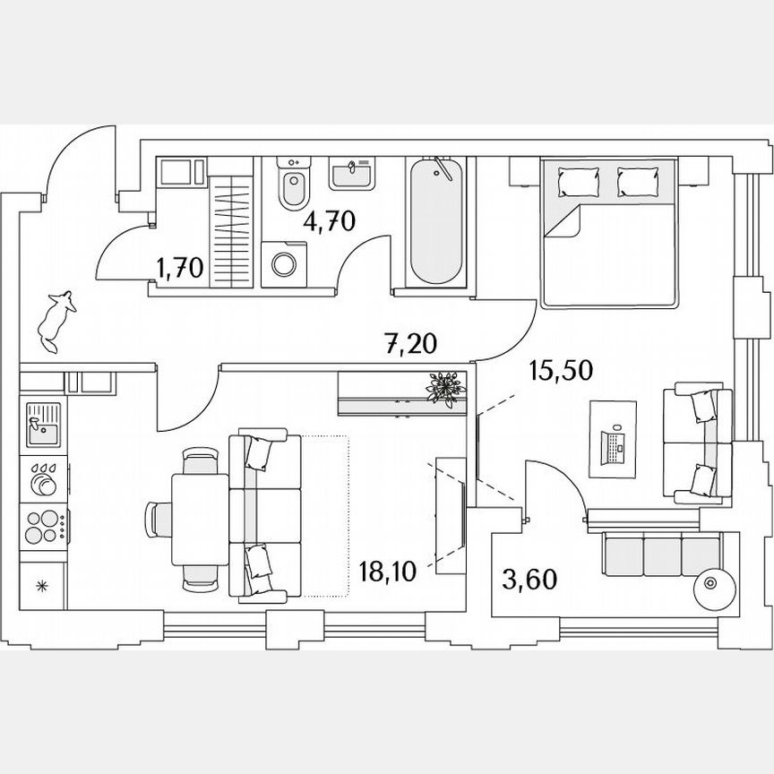 1-к. квартира, 48,9 м², 6/13 эт.