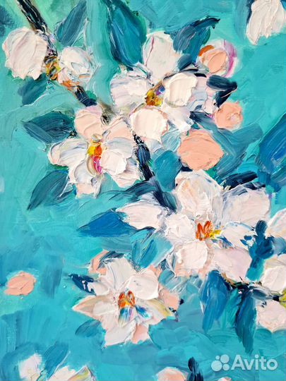 Интерьерная картина маслом Цветы текстурная