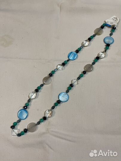 Бусы натулальные голубые, разноцветные