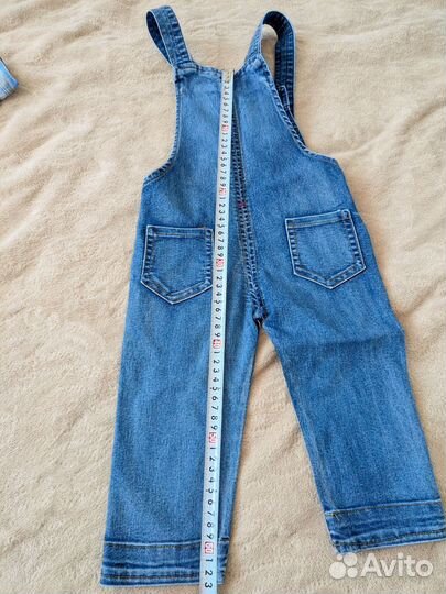 Джинсовый комбинезон и рубашка 80 рост