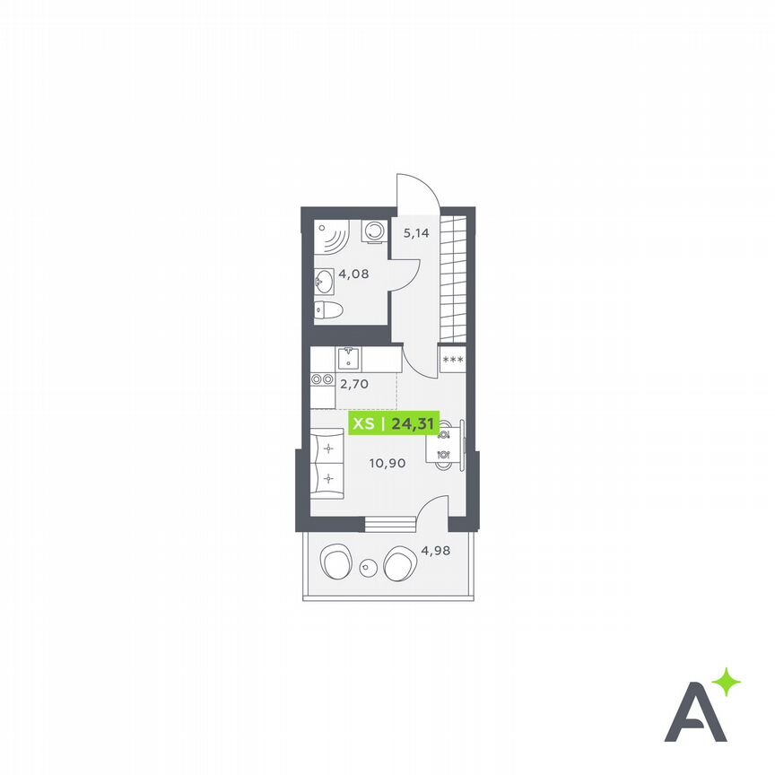 Квартира-студия, 24,3 м², 12/12 эт.