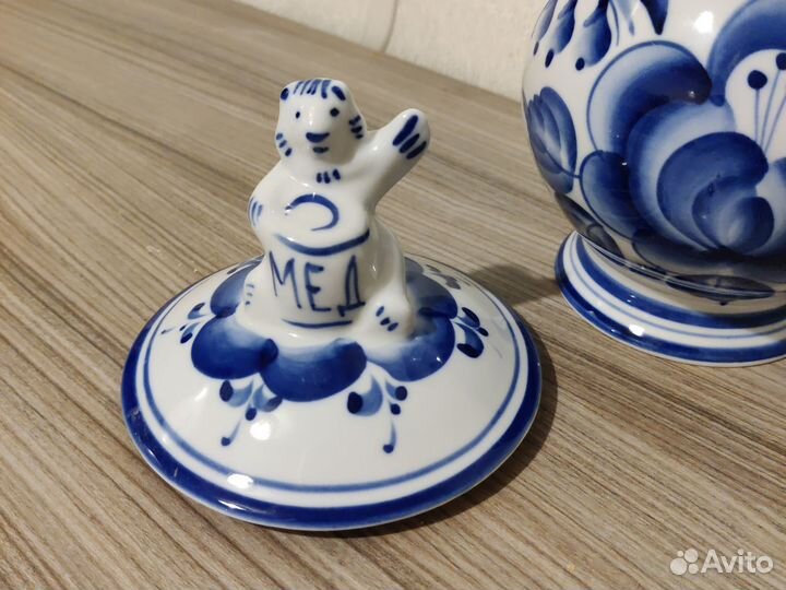 Банка кружка для мёда Гжель с крышкой