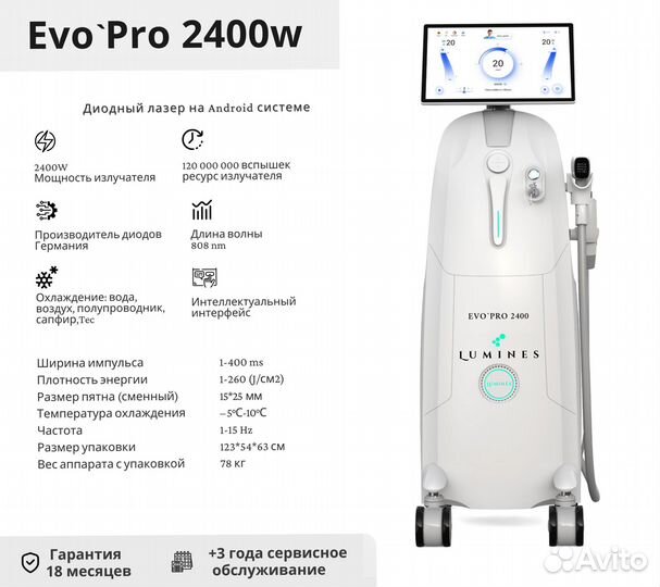Диодный лазер для эпиляции Люминес. Evo’Pro 2400в