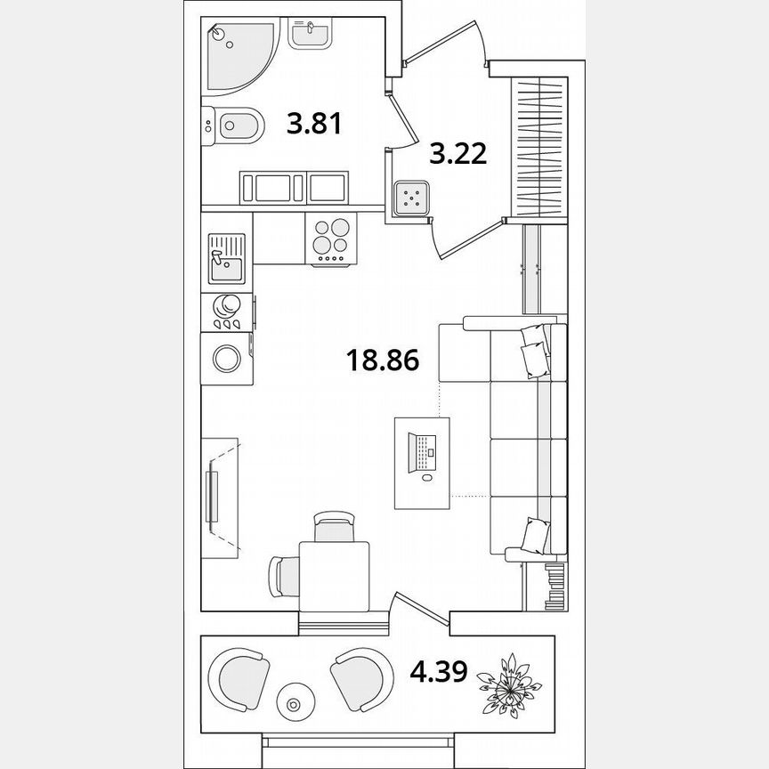 Квартира-студия, 28,1 м², 14/22 эт.