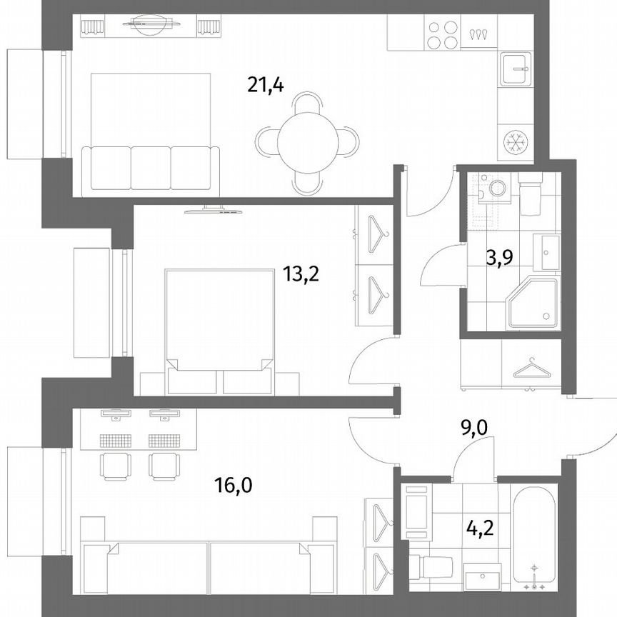 2-к. квартира, 67,7 м², 2/6 эт.