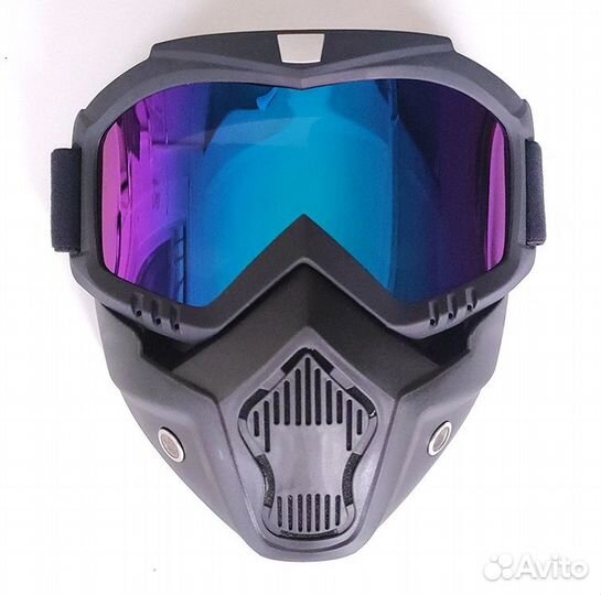 Мото-вело Очки маска черная (синяя линза)