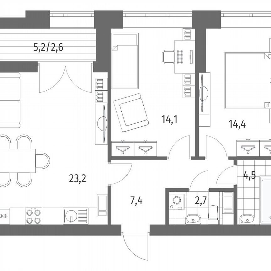 2-к. квартира, 68,9 м², 12/13 эт.