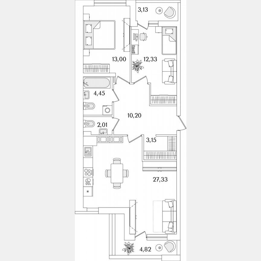 2-к. квартира, 76,5 м², 12/17 эт.