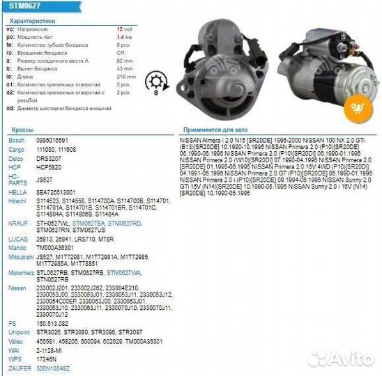 Стартер для Nissan Almera N15 2.0