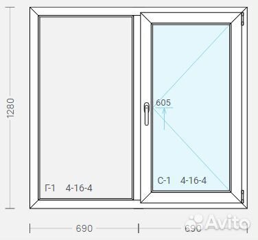 Окно 1280*1380 пластик