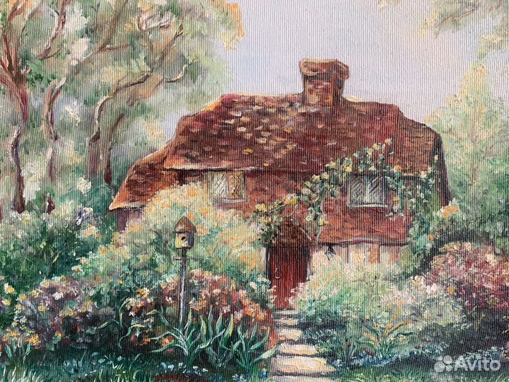 Интерьерная картина маслом «домик в лесу «
