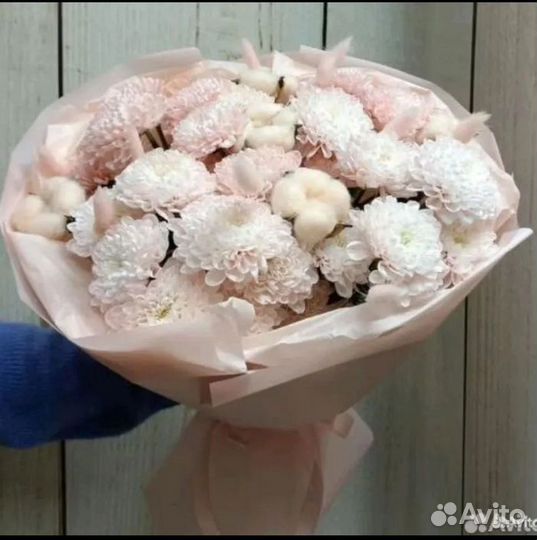 Букет #39 Хризантемы с хлопком