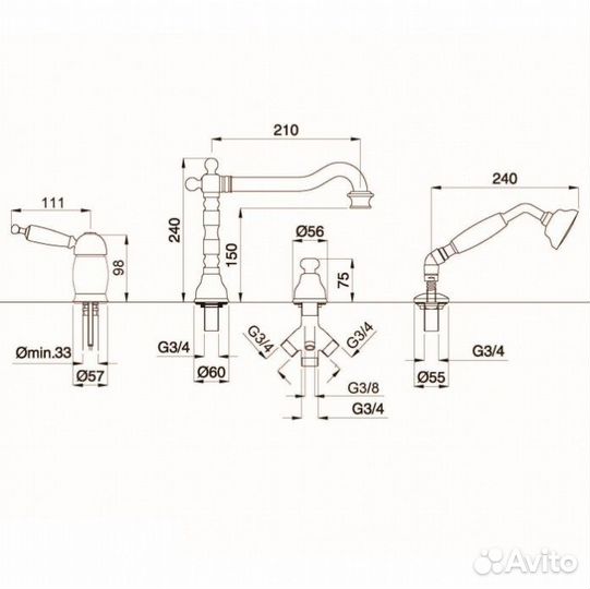 Смеситель на борт ванны Migliore Oxford 19125 хром
