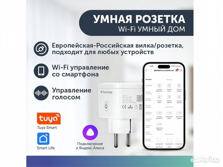 Умная розетка с Яндекс Алиса с WiFi и мониторингом