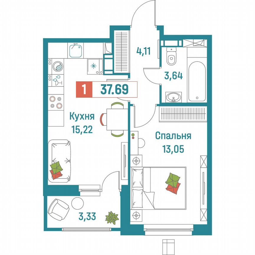 1-к. квартира, 37,7 м², 8/18 эт.