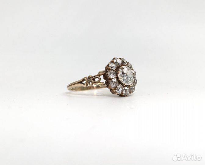 Антикварное кольцо малинка с бриллиантами 2,2 ct