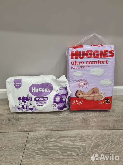 Подгузники huggies 3ка-78шт, 5-9кг+ трусики 28шт