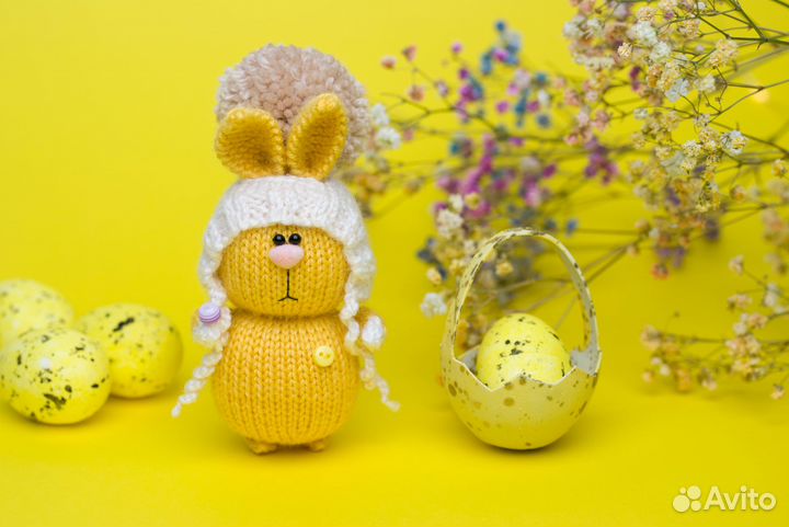 Вязаный заяц Солнечный зайчик, пасхальный кролик