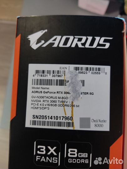 Видеокарта Gigabyte aorus GeForce RTX3060TI master