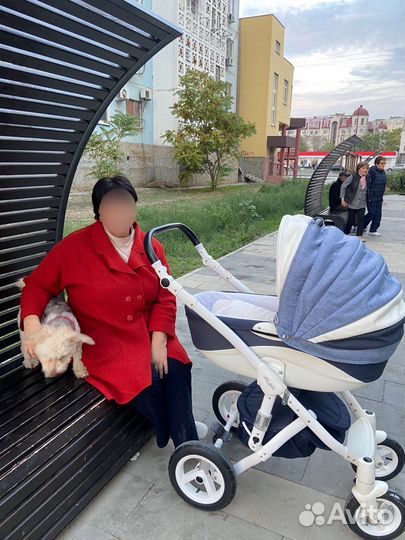 Коляска adamex 3 в 1 голубая