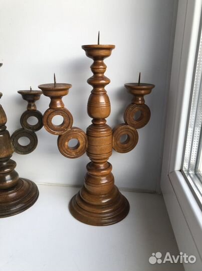 Подсвечники деревянные винтаж