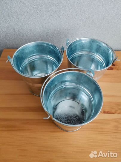 Интерьерные кашпо-оцинкованные ведёрки 3 шт