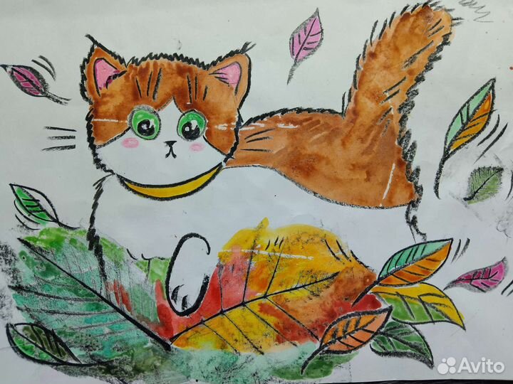 Работы на бумаге А3, акварель, восковые мелки