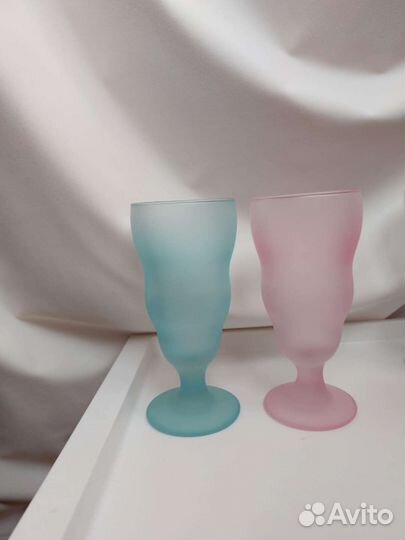 Большие бокалы матовое стекло винтаж США