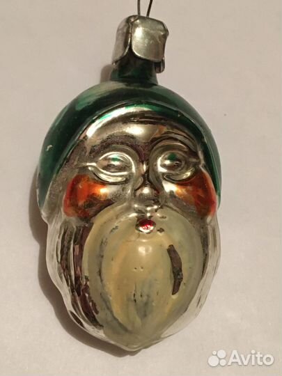 Ёлочная игрушка голова Деда мороза двухсторонняя