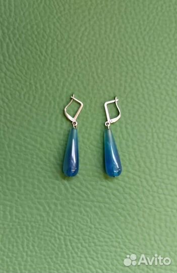 Серьги с голубым аквамариновым агатом