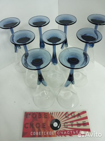 Набор бокалов синее цветное стекло 9 шт (20 см)
