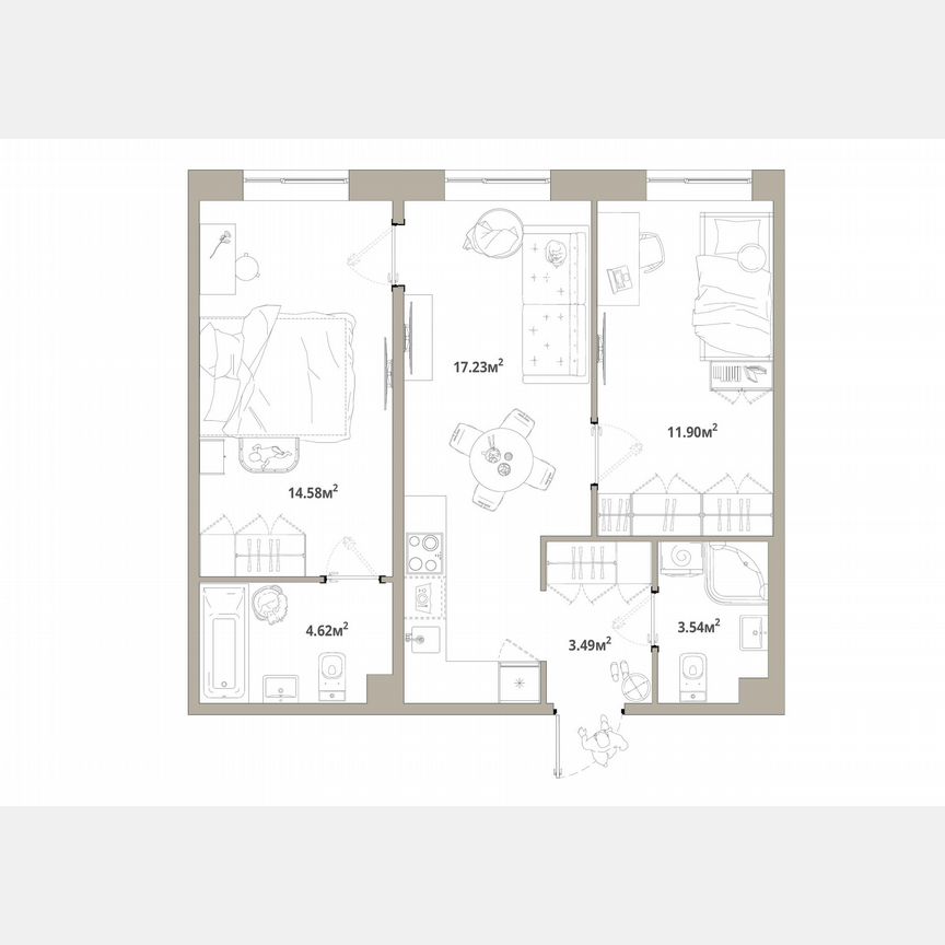 2-к. квартира, 55,4 м², 1/12 эт.