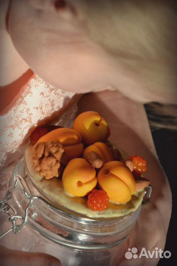 Банка для хранения / ручная работа / лепка /фрукты