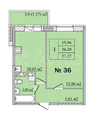 1-к. квартира, 37,4 м², 4/10 эт.