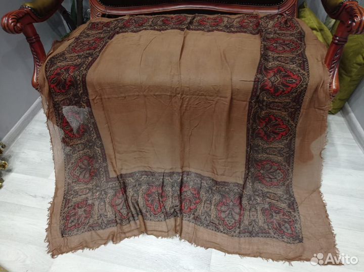 Платок большой шаль 150см шерсть/хлопок ручная