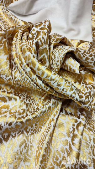 Ткань трикотаж леопардовая золотая