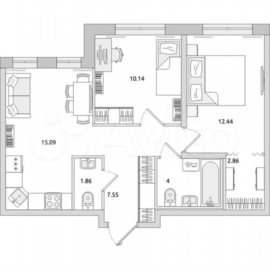 2-к. квартира, 53,9 м², 2/17 эт.