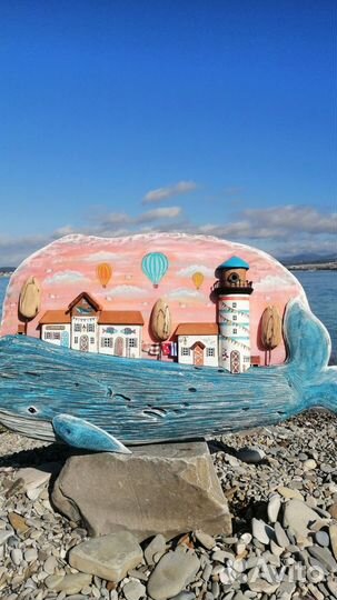 Кит панно настенное из натурального дерева