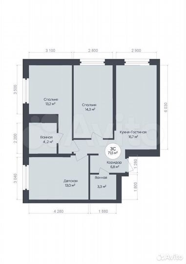 3-к. квартира, 71,5 м², 12/25 эт.